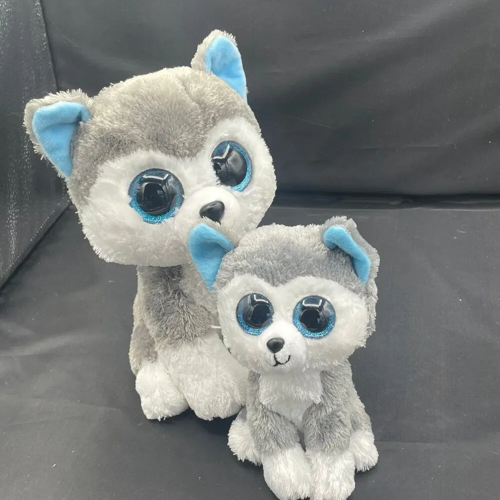 Ty Beanie Boo Plush Husky Stuffed Animals SLUSH x2 Medium & Small Set 2pc